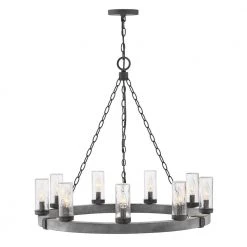 Sawyer 9-Light Aged Zinc Black Outdoor Chandelier by HINKLEY