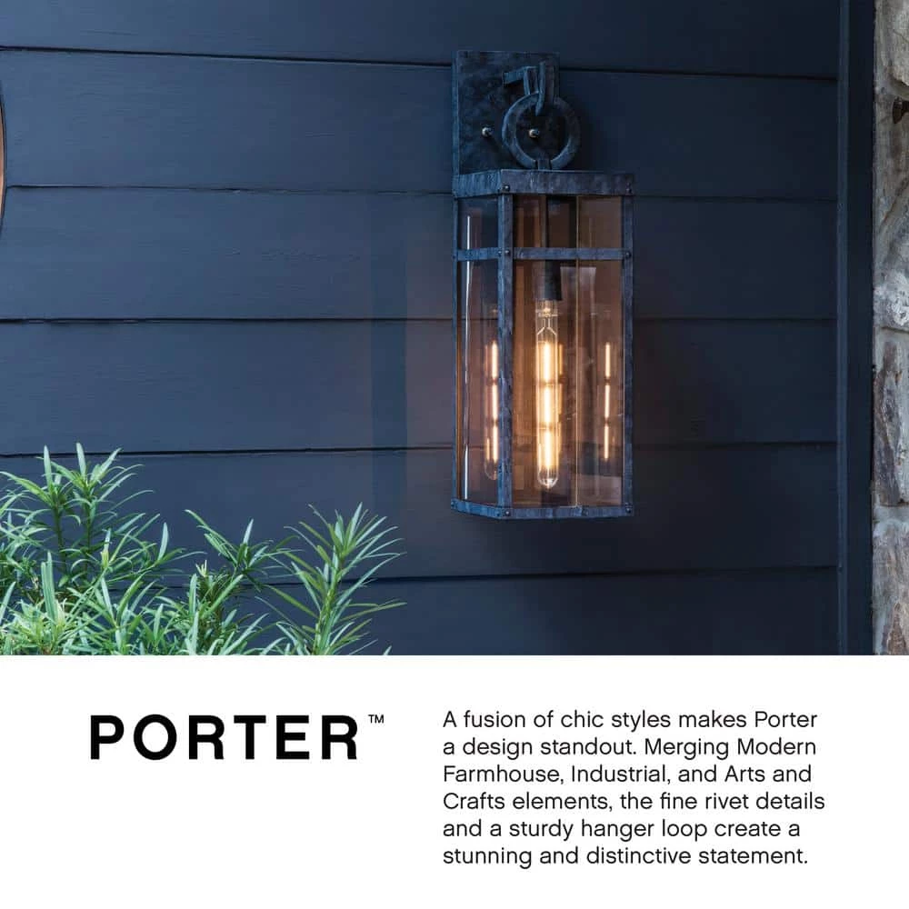 Porter Medium 1-Light Aged Zinc Outdoor Wall Mount Lantern Sconce by HINKLEY 2 Porter Medium 1-Light Aged Zinc Outdoor Wall Mount Lantern Sconce by HINKLEY - Image 2