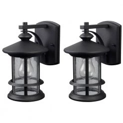 Ryder 1-Light Black Outdoor Wall Lantern Sconce with Seeded Glass (2-Pack) by CANARM