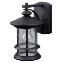 Ryder 1-Light Black Outdoor Wall Lantern Sconce with Seeded Glass by CANARM