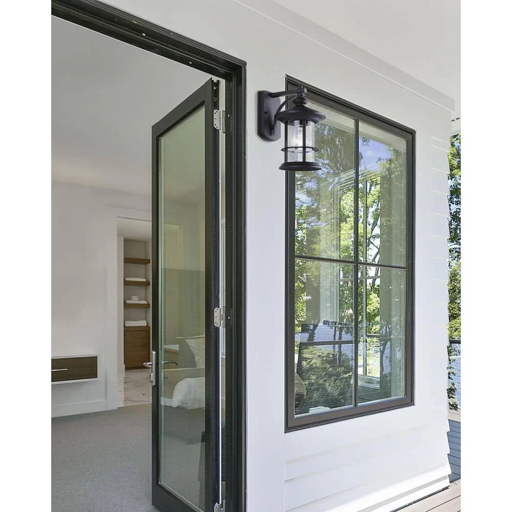 Ryder 1-Light Black Outdoor Wall Lantern Sconce with Seeded Glass by CANARM 2 Ryder 1-Light Black Outdoor Wall Lantern Sconce with Seeded Glass by CANARM - Image 2