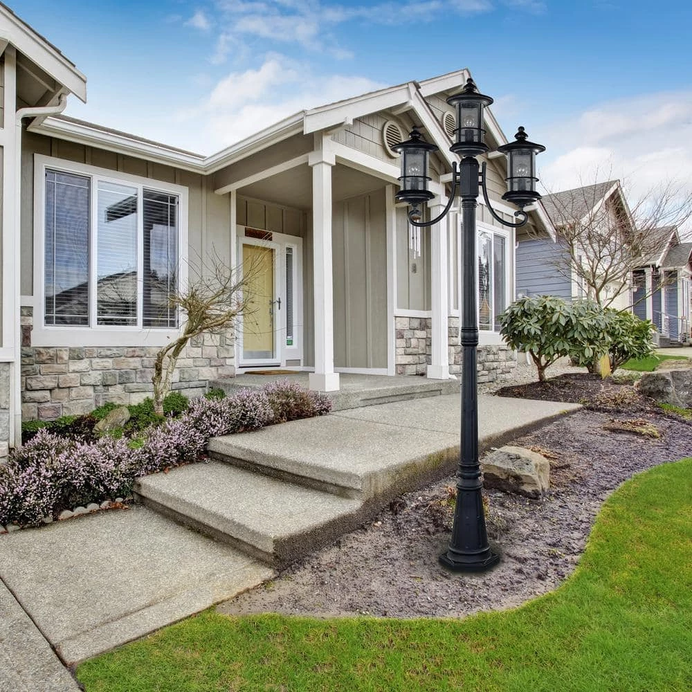 Ryder 3-Light Black Outdoor Post Light with Seeded Glass by CANARM 2 Ryder 3-Light Black Outdoor Post Light with Seeded Glass by CANARM - Image 2