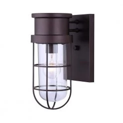 Brooklyn 1-Light Oil-Rubbed Bronze Outdoor Wall Lantern Sconce with Wire Cage and Clear Glass by CANARM