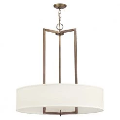 Hampton 3-Light Brushed Bronze Shaded Mini Pendant With Off-White Linen Hardback Shade by HINKLEY