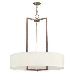 Hampton 75-Watt Integrated LED Brushed Bronze Shaded Mini Pendant with Off-White Linen Hardback Shade by HINKLEY