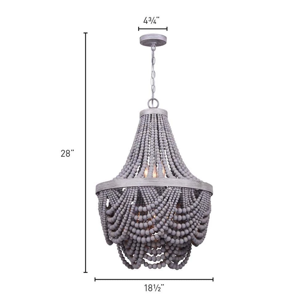 Kipling 6-Light Brushed Grey Chandelier with Real Wood Beads by CANARM 2 Kipling 6-Light Brushed Grey Chandelier with Real Wood Beads by CANARM - Image 2