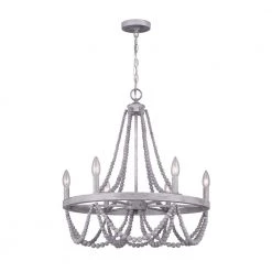 Kipling 6-Light Brushed Grey Chandelier with Real Wood Beads by CANARM