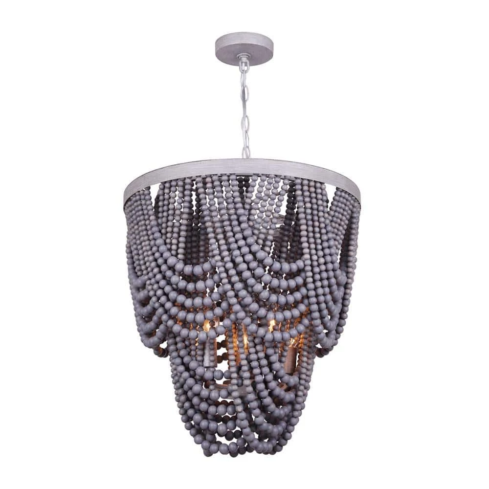 Leora 5-Light Brushed Grey Chandelier with Grey Real Wood Beads by CANARM 1 Leora 5-Light Brushed Grey Chandelier with Grey Real Wood Beads by CANARM