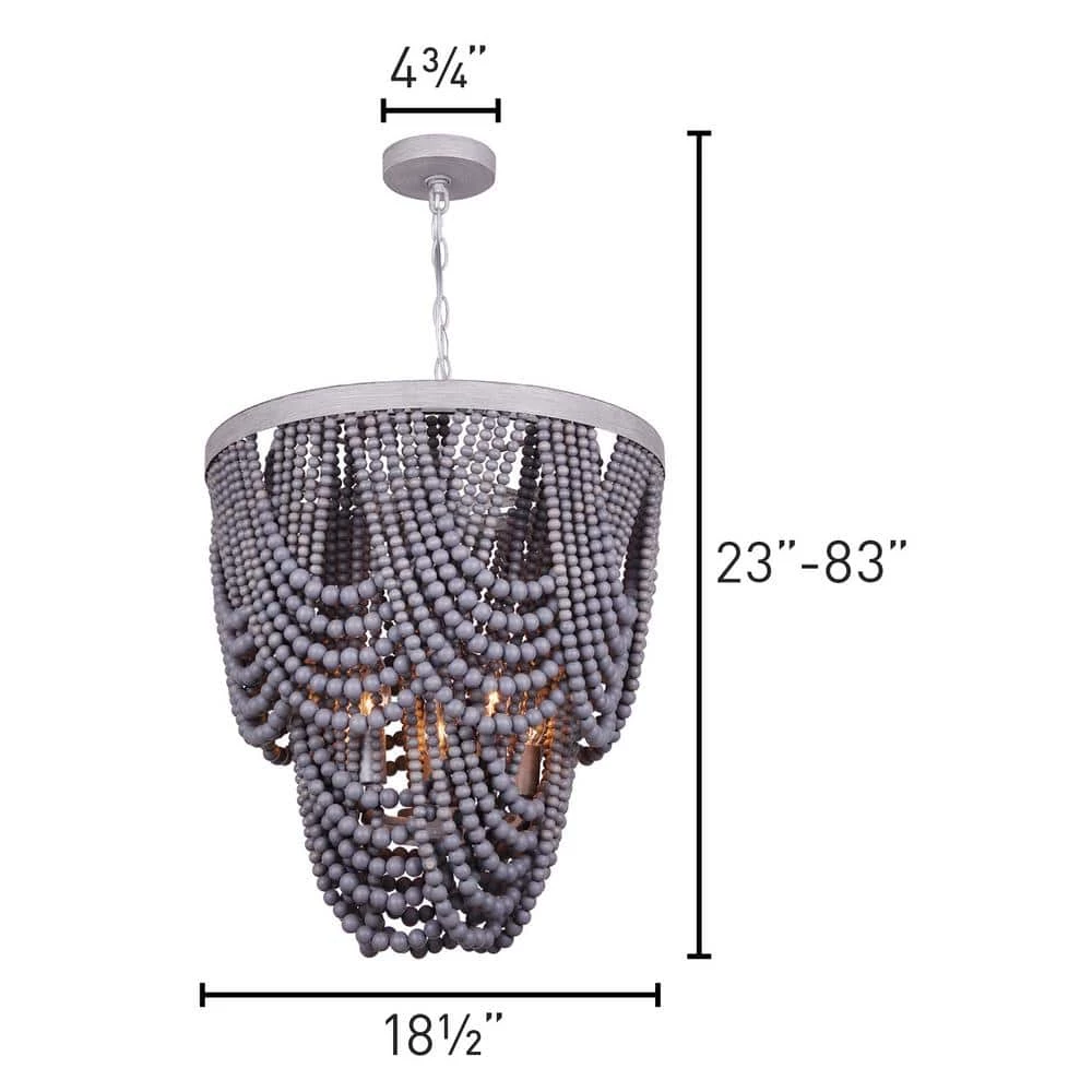 Leora 5-Light Brushed Grey Chandelier with Grey Real Wood Beads by CANARM 2 Leora 5-Light Brushed Grey Chandelier with Grey Real Wood Beads by CANARM - Image 2