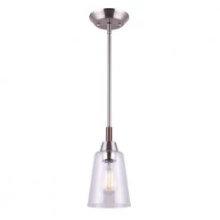 Dex 1-Light Brushed Nickel/Faux Wood Pendant by CANARM