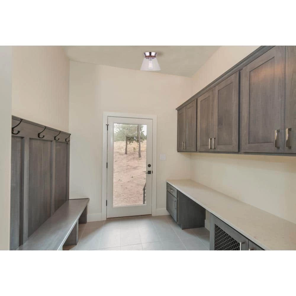 Dex 1-Light Brushed Nickel and Faux Wood Flushmount Light by CANARM 6 Dex 1-Light Brushed Nickel and Faux Wood Flushmount Light by CANARM - Image 6