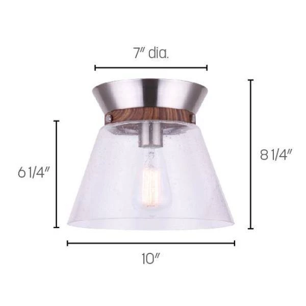 Dex 1-Light Brushed Nickel and Faux Wood Flushmount Light by CANARM 3 Dex 1-Light Brushed Nickel and Faux Wood Flushmount Light by CANARM - Image 3