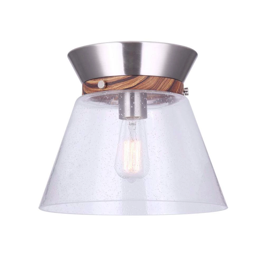 Dex 1-Light Brushed Nickel and Faux Wood Flushmount Light by CANARM 2 Dex 1-Light Brushed Nickel and Faux Wood Flushmount Light by CANARM - Image 2