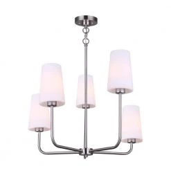 Vita 5-Light Brushed Nickel Chandelier with Opal Glass Shades by CANARM