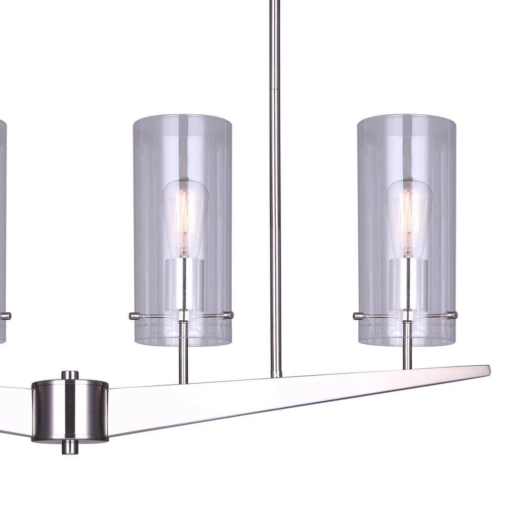 Jade 4-Light Brushed Nickel Rod Chandelier with Clear Glass Shades by CANARM 5 Jade 4-Light Brushed Nickel Rod Chandelier with Clear Glass Shades by CANARM - Image 5
