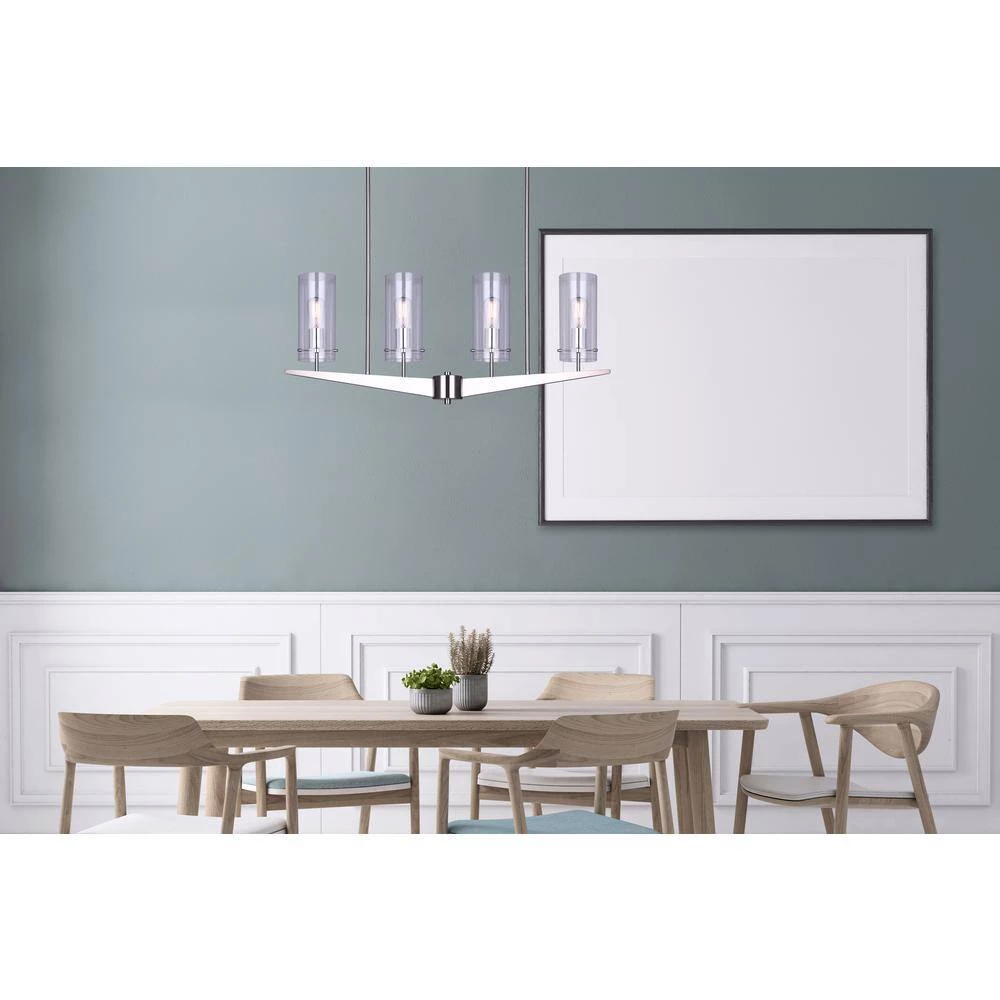 Jade 4-Light Brushed Nickel Rod Chandelier with Clear Glass Shades by CANARM 6 Jade 4-Light Brushed Nickel Rod Chandelier with Clear Glass Shades by CANARM - Image 6