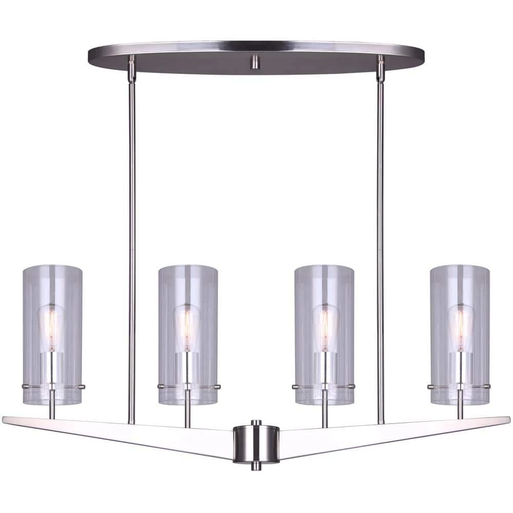 Jade 4-Light Brushed Nickel Rod Chandelier with Clear Glass Shades by CANARM 1 Jade 4-Light Brushed Nickel Rod Chandelier with Clear Glass Shades by CANARM