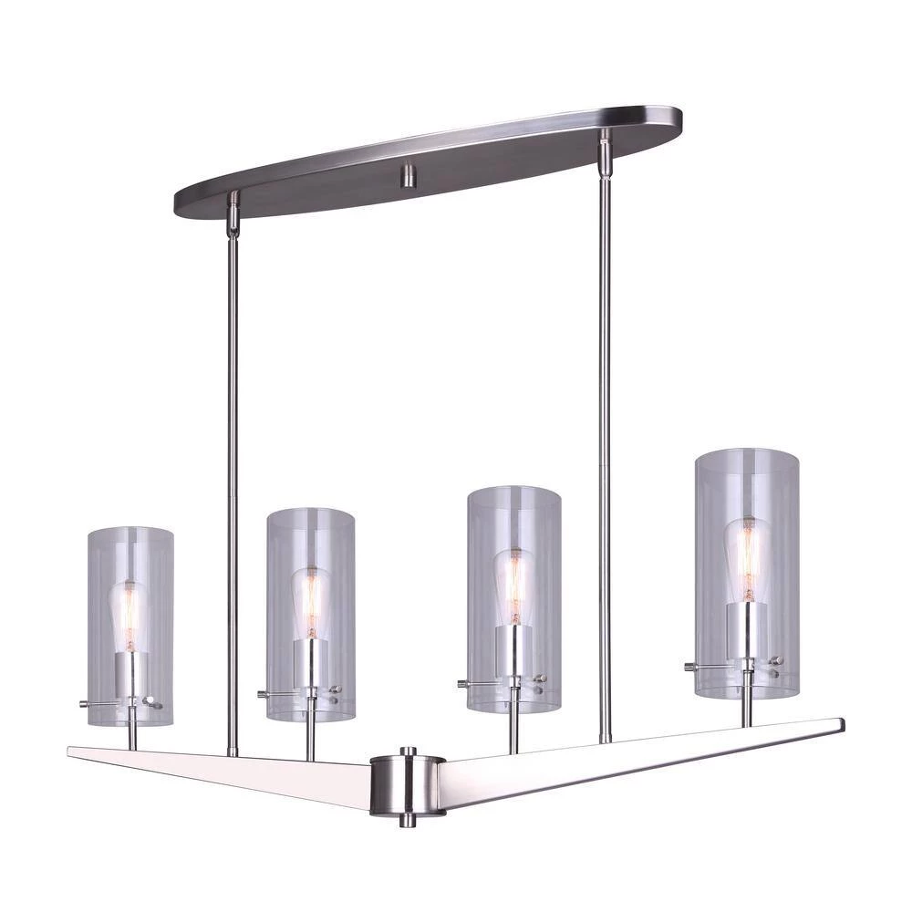 Jade 4-Light Brushed Nickel Rod Chandelier with Clear Glass Shades by CANARM 3 Jade 4-Light Brushed Nickel Rod Chandelier with Clear Glass Shades by CANARM - Image 3