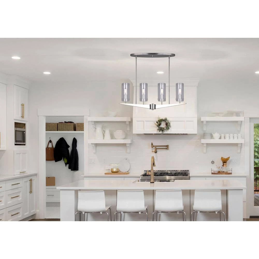 Jade 4-Light Brushed Nickel Rod Chandelier with Clear Glass Shades by CANARM 2 Jade 4-Light Brushed Nickel Rod Chandelier with Clear Glass Shades by CANARM - Image 2