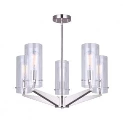 Jade 5-Light Brushed Nickel Chandelier with Clear Glass Shades by CANARM