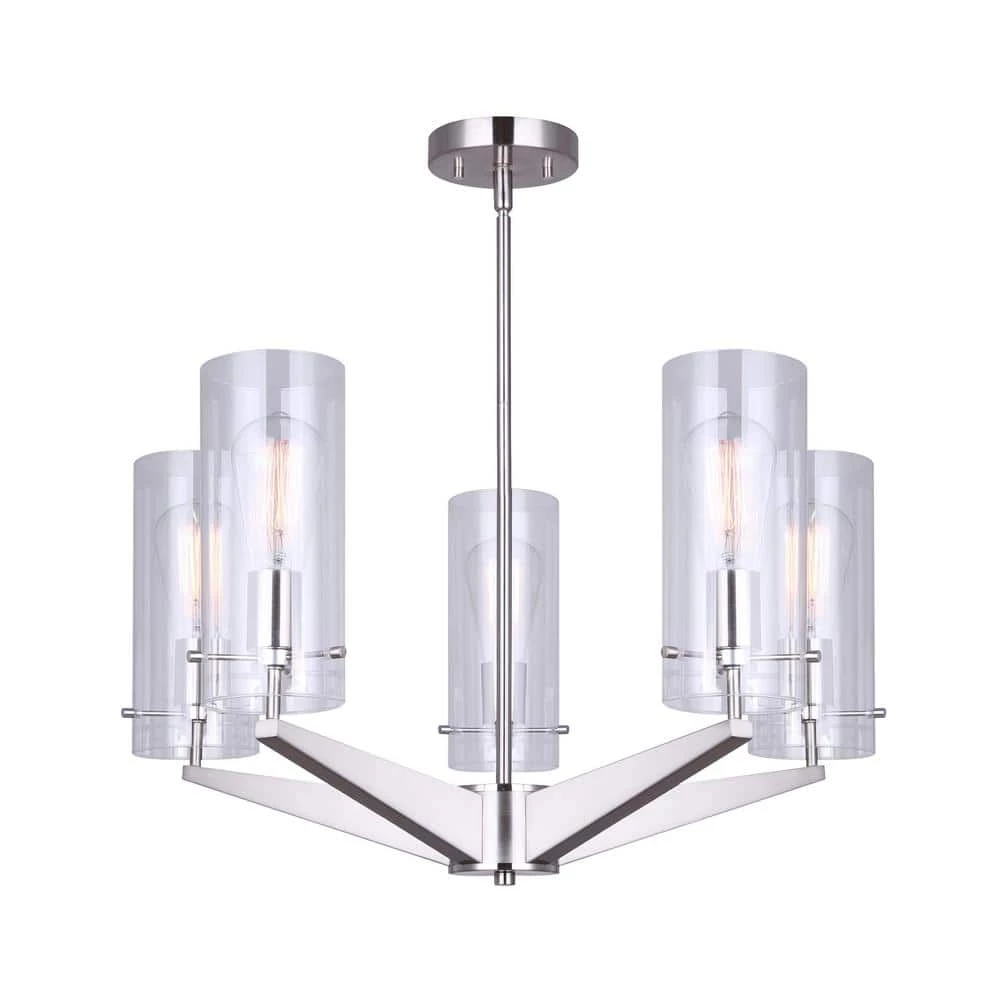 Jade 5-Light Brushed Nickel Chandelier with Clear Glass Shades by CANARM 1 Jade 5-Light Brushed Nickel Chandelier with Clear Glass Shades by CANARM