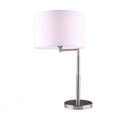 Perin 23.75 in. Brushed Nickel Indoor Table Lamp with White Fabric Shade by CANARM