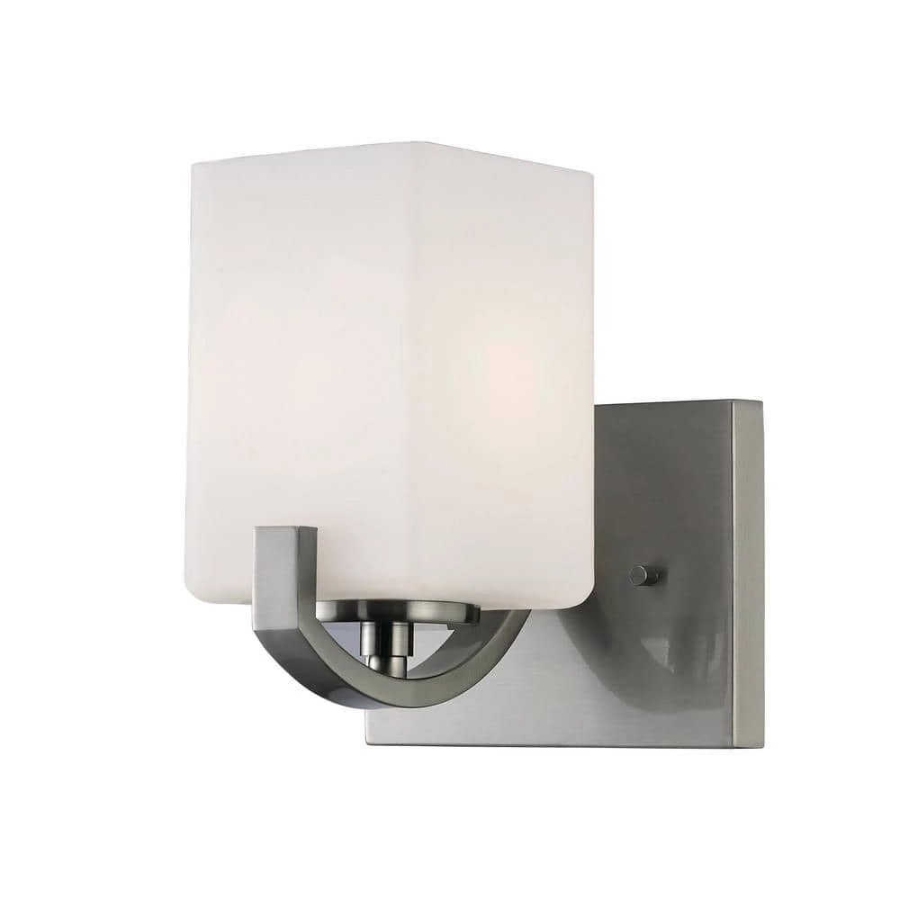 Palmer 6.25 in. Brushed Nickel Sconce with Opal Glass Shade by CANARM 1 Palmer 6.25 in. Brushed Nickel Sconce with Opal Glass Shade by CANARM