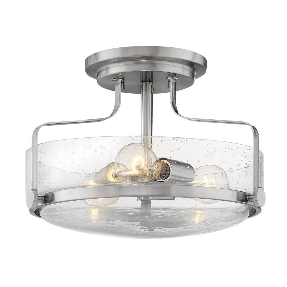 Harper 14.5 In. 3-Light Brushed Nickel with Clear Seedy Glass Semi-Flush Mount by HINKLEY 1 Harper 14.5 In. 3-Light Brushed Nickel with Clear Seedy Glass Semi-Flush Mount by HINKLEY