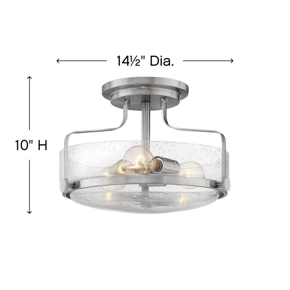Harper 14.5 In. 3-Light Brushed Nickel with Clear Seedy Glass Semi-Flush Mount by HINKLEY 2 Harper 14.5 In. 3-Light Brushed Nickel with Clear Seedy Glass Semi-Flush Mount by HINKLEY - Image 2