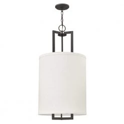 Hampton 3-Light Buckeye Bronze Shaded Mini Pendant With Off-White Linen Hardback Shade by HINKLEY
