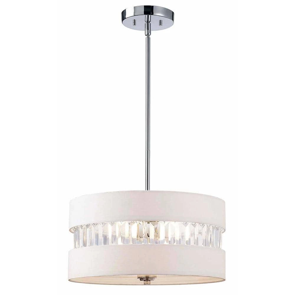 Ballard 3-Light Chrome Chandelier with White Fabric Shade and Acrylic by CANARM 1 Ballard 3-Light Chrome Chandelier with White Fabric Shade and Acrylic by CANARM