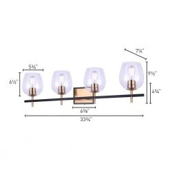 Cain 33.75 in. 4-Light Gold and Matte Black Vanity Light with Clear Glass Shade by CANARM -HINKLEY || CANARM Shop gold and matte black canarm vanity lighting ivl1019a04bkg 4f 1000