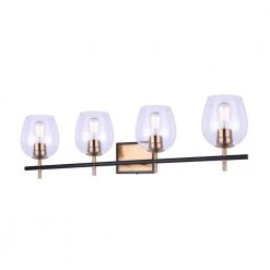 Cain 33.75 in. 4-Light Gold and Matte Black Vanity Light with Clear Glass Shade by CANARM