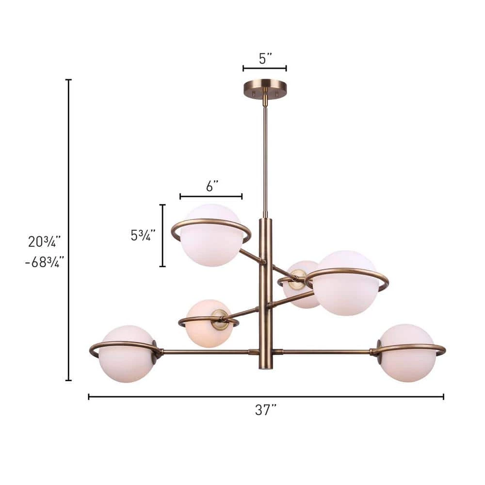 Cosima 6-Light Gold Chandelier with Opal Glass Shades by CANARM 3 Cosima 6-Light Gold Chandelier with Opal Glass Shades by CANARM - Image 3