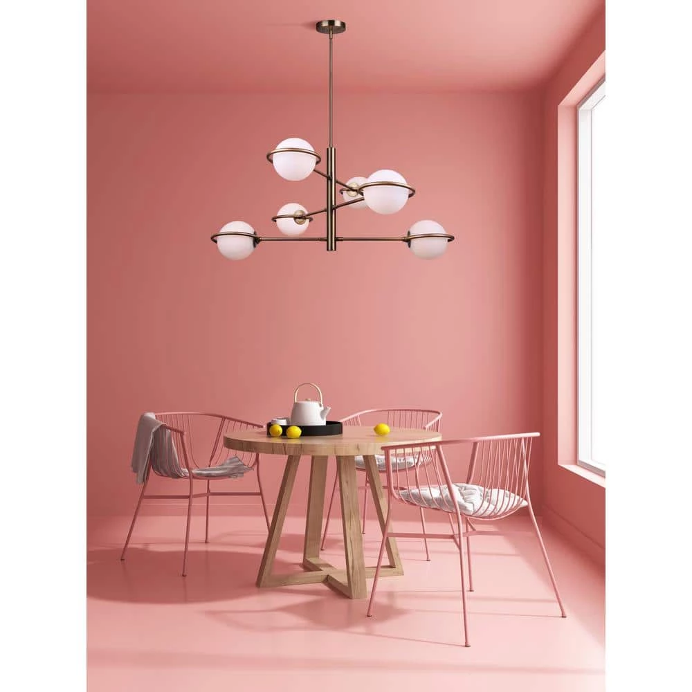 Cosima 6-Light Gold Chandelier with Opal Glass Shades by CANARM 2 Cosima 6-Light Gold Chandelier with Opal Glass Shades by CANARM - Image 2