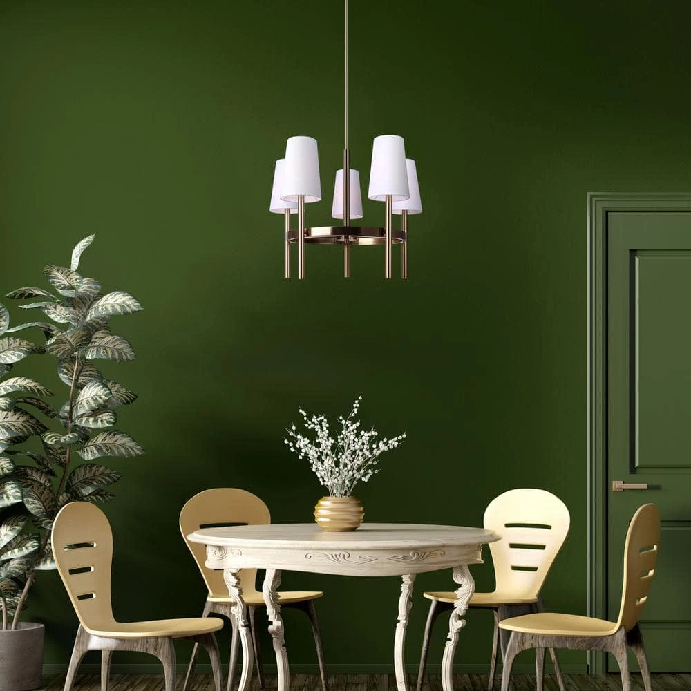 Von 5-Light Gold Chandelier with White Fabric Shades by CANARM 4 Von 5-Light Gold Chandelier with White Fabric Shades by CANARM - Image 4