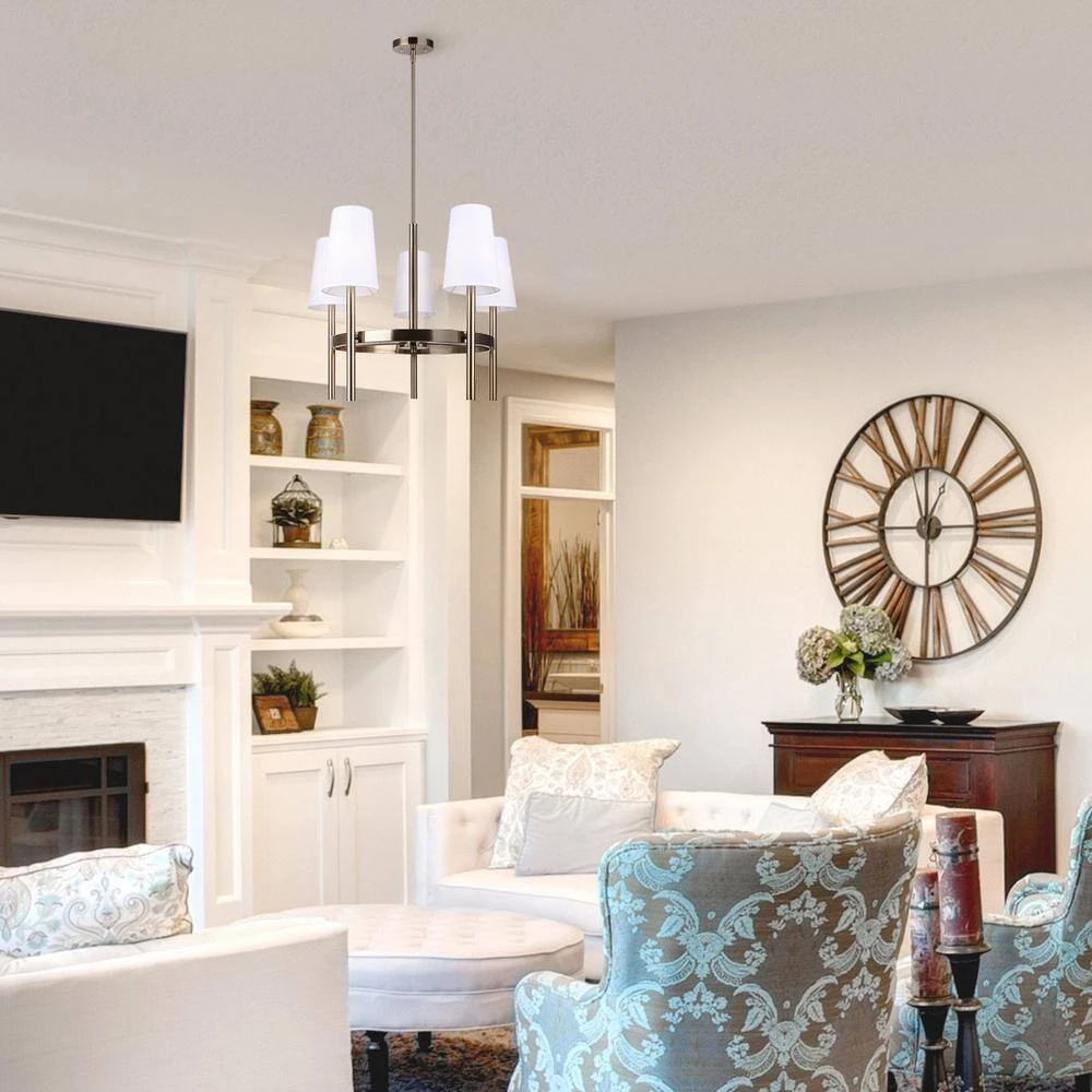 Von 5-Light Gold Chandelier with White Fabric Shades by CANARM 3 Von 5-Light Gold Chandelier with White Fabric Shades by CANARM - Image 3