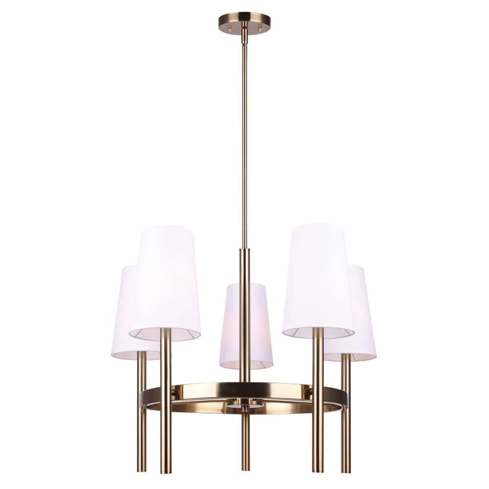 Von 5-Light Gold Chandelier with White Fabric Shades by CANARM 1 Von 5-Light Gold Chandelier with White Fabric Shades by CANARM
