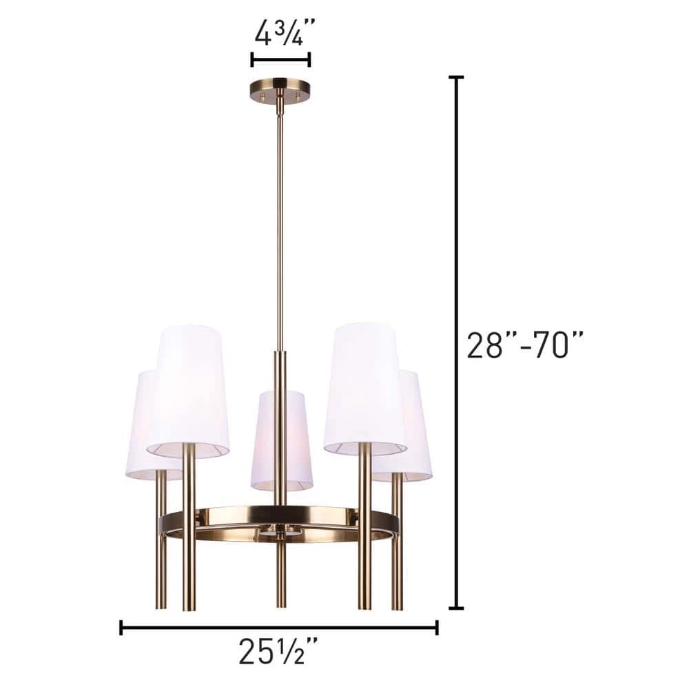 Von 5-Light Gold Chandelier with White Fabric Shades by CANARM 2 Von 5-Light Gold Chandelier with White Fabric Shades by CANARM - Image 2