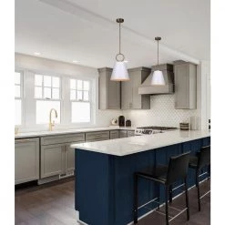 Tenley 1-Light Gold Pendant with White Metal Shade by CANARM -HINKLEY || CANARM Shop gold canarm chandeliers ipl725b01gdw 4f 1000