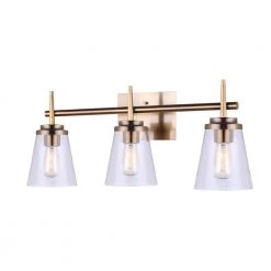 Perla 25.4 in. 3-Light Gold Vanity Light with Clear Glass Shade by CANARM