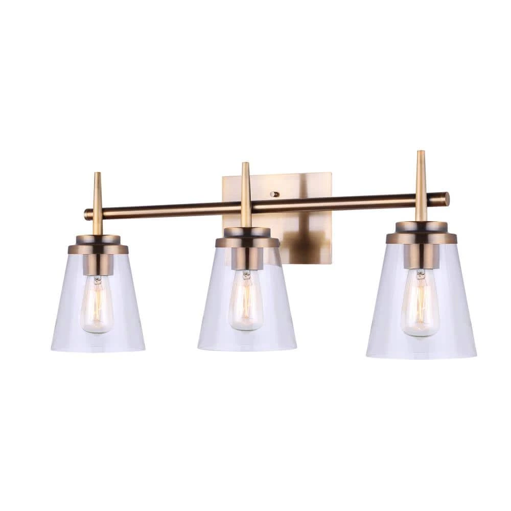 Perla 25.4 in. 3-Light Gold Vanity Light with Clear Glass Shade by CANARM 1 Perla 25.4 in. 3-Light Gold Vanity Light with Clear Glass Shade by CANARM