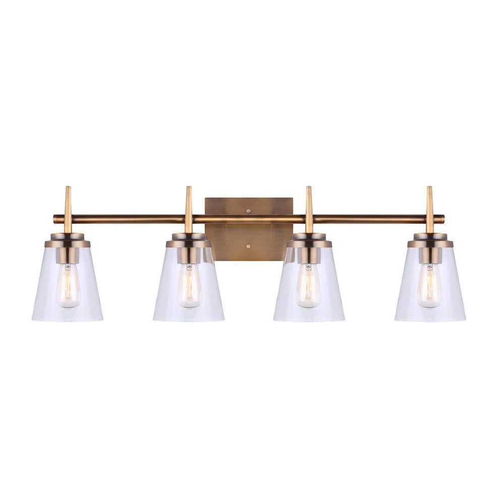 Perla 32.25 in. 4-Light Gold Vanity Light with Clear Glass Shade by CANARM 2 Perla 32.25 in. 4-Light Gold Vanity Light with Clear Glass Shade by CANARM - Image 2