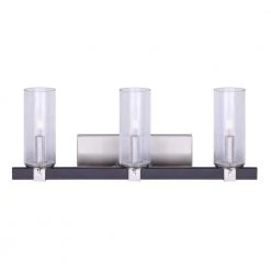 Cedar 24 in. 3-Light Matte Black and Brushed Nickel Vanity Light with Seeded Glass Shades by CANARM