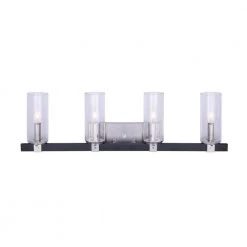 Cedar 32 in. 4-Light Matte Black and Brushed Nickel Vanity Light with Seeded Glass Shades by CANARM