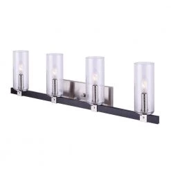 Cedar 32 in. 4-Light Matte Black and Brushed Nickel Vanity Light with Seeded Glass Shades by CANARM -HINKLEY || CANARM Shop matte black and brushed nickel canarm vanity lighting ivl762a04bkn c3 1000