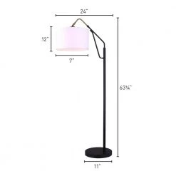 Winston 63.25 in. Matte Black and Gold Indoor Floor Lamp with White Fabric Shade by CANARM -HINKLEY || CANARM Shop matte black and gold canarm floor lamps ifl1024a62bkg 4f 1000