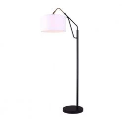 Winston 63.25 in. Matte Black and Gold Indoor Floor Lamp with White Fabric Shade by CANARM
