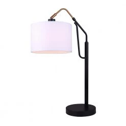 Winston 27 in. Matte Black and Gold Indoor Table Lamp with White Fabric Shade by CANARM