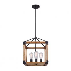 Moss 4-Light Matte Black and Real Wood Chandelier by CANARM